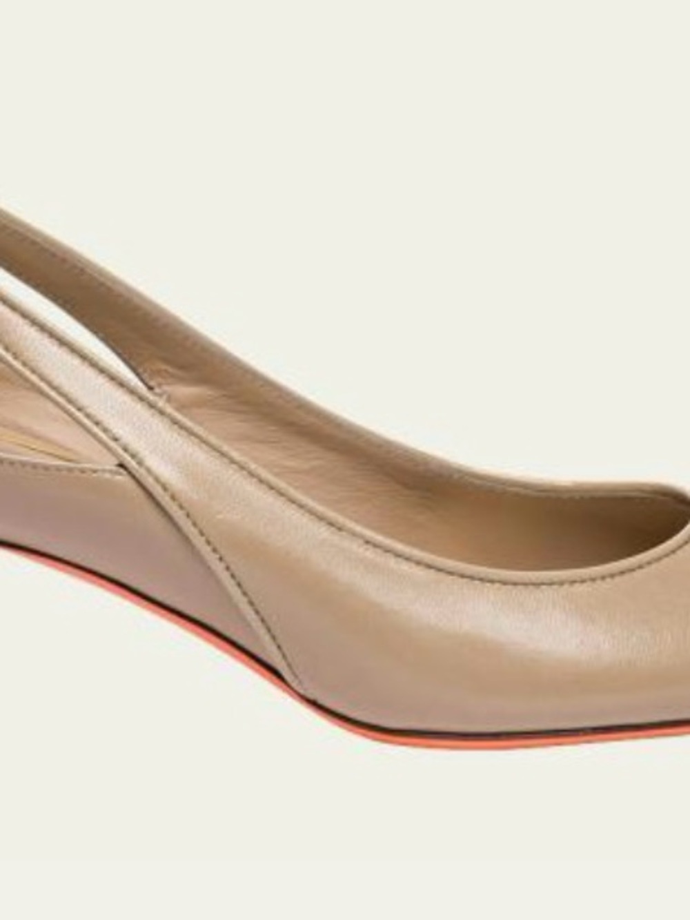 Santoni Taupe Leather Slingback Pump with Red-Orange Sole Trim